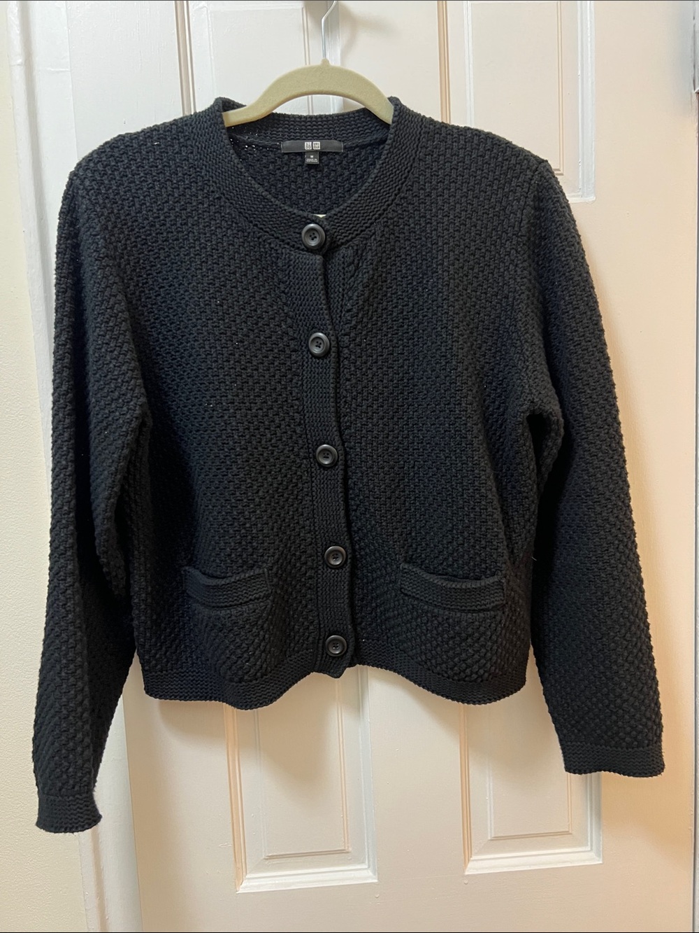 UNIQLO Black Textured Button-Front Cardigan